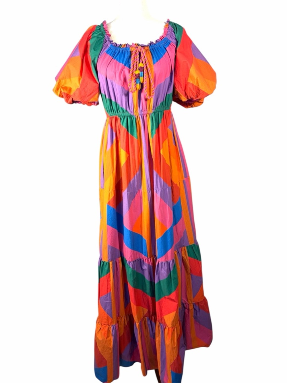 Farm Rio Bright Multicolor Puff-Sleeve Maxi Dress